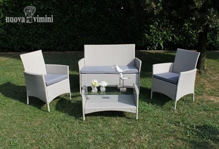 Salotto Madrid in rattan sintetico grigio chiaro,smontabile.