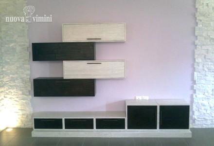 Parete con pensili da 120 black e white in crash bamboo