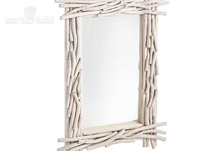 Specchio shabby sahel teak decapato bianco