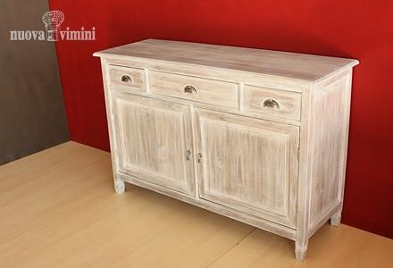 Credenza coloniale teak 2 ante decapato bianco